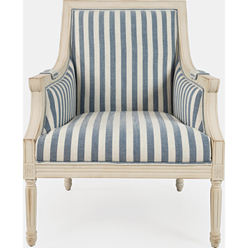 McKenna Accent Chair in Blue Stripe Fabric & Distressed Wood